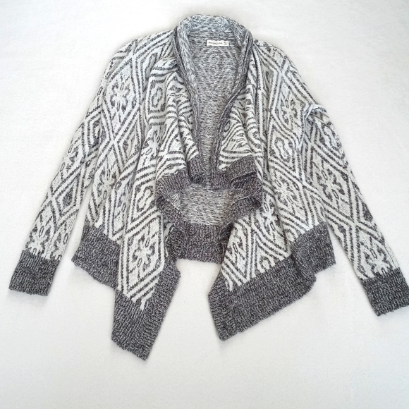 Abercrombie & Fitch Grey & Winter White Wool Nylon Open Long Sleeve Cardigan M/L - Picture 3 of 9